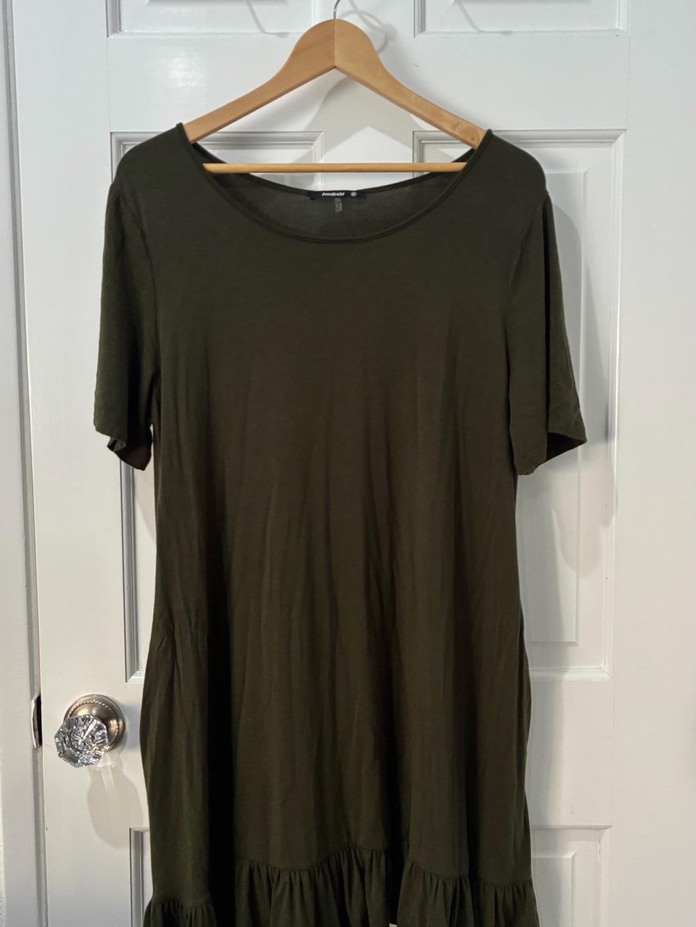 Annabelle Short Sleeve Ruffle Swing T-Shirt Dress, Olive Green